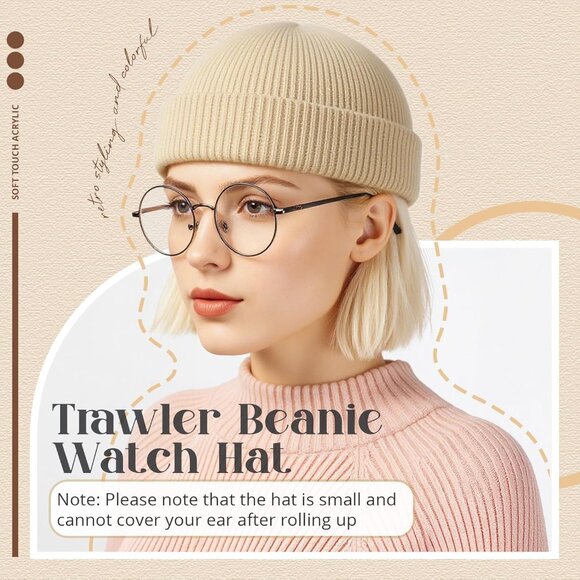 ⚡Unisex Black, Dark Gray, White, Apricot 4 Pieces Watch Hat Fisherman Beanie - Picture 4 of 7